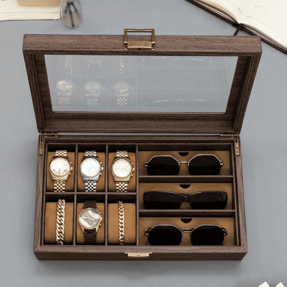 Boite à Montres et Lunettes En Bois