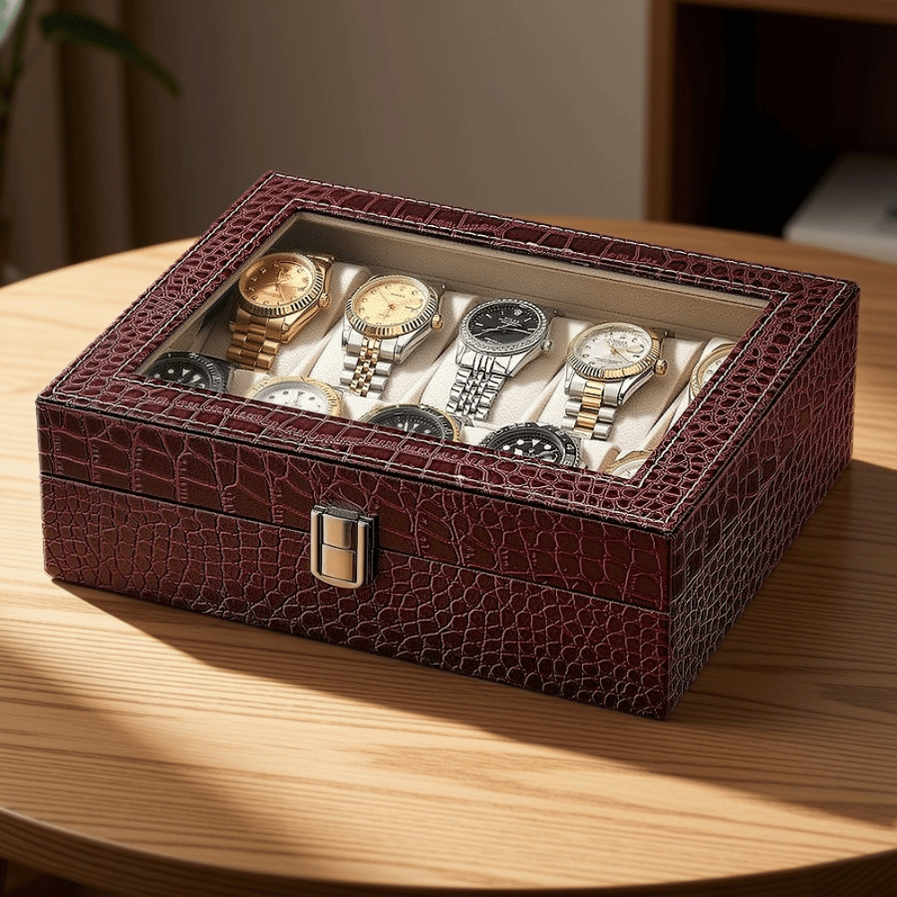 Coffret De Luxe Pour Montres Avec Motif Peau De Crocodile
