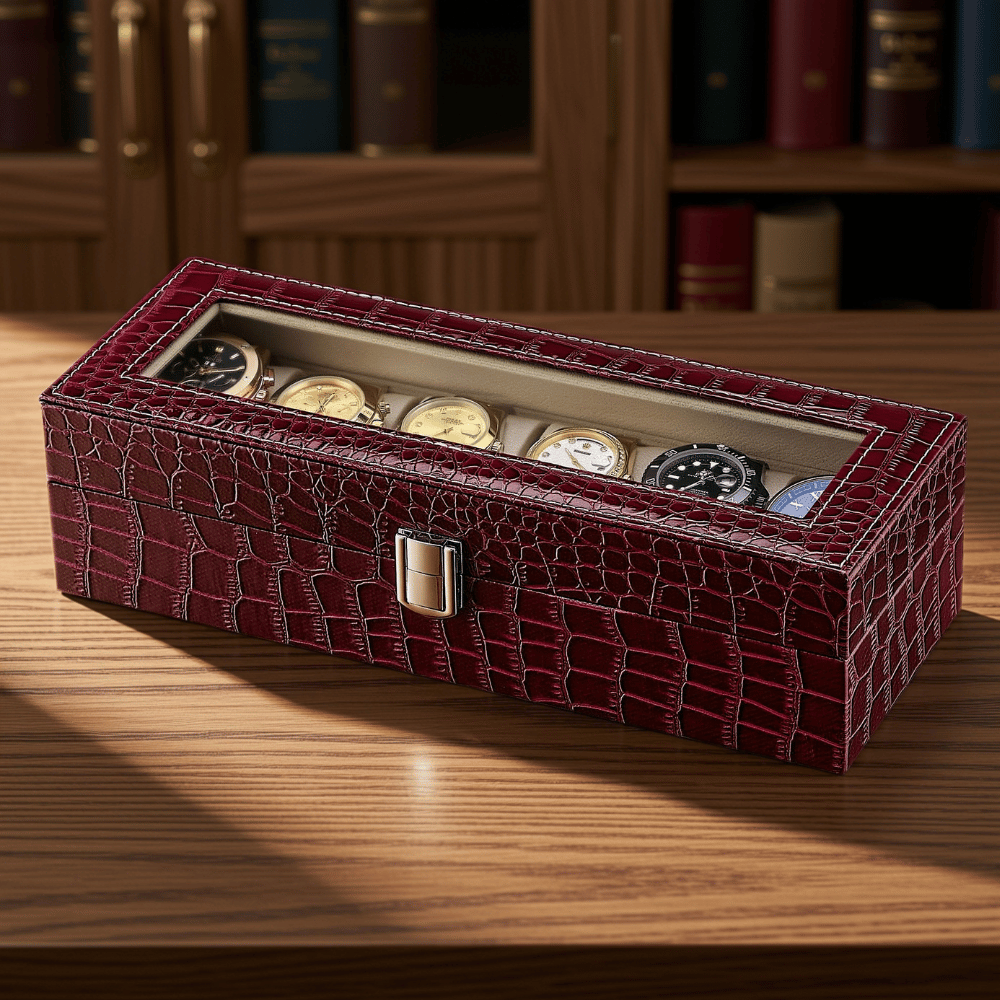 Coffret De Luxe Pour Montres Avec Motif Peau De Crocodile