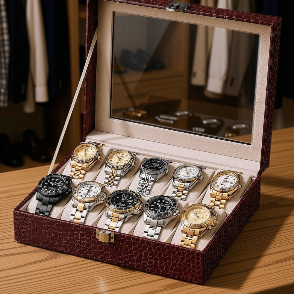 Coffret De Luxe Pour Montres Avec Motif Peau De Crocodile