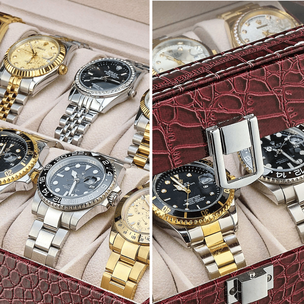 Coffret De Luxe Pour Montres Avec Motif Peau De Crocodile