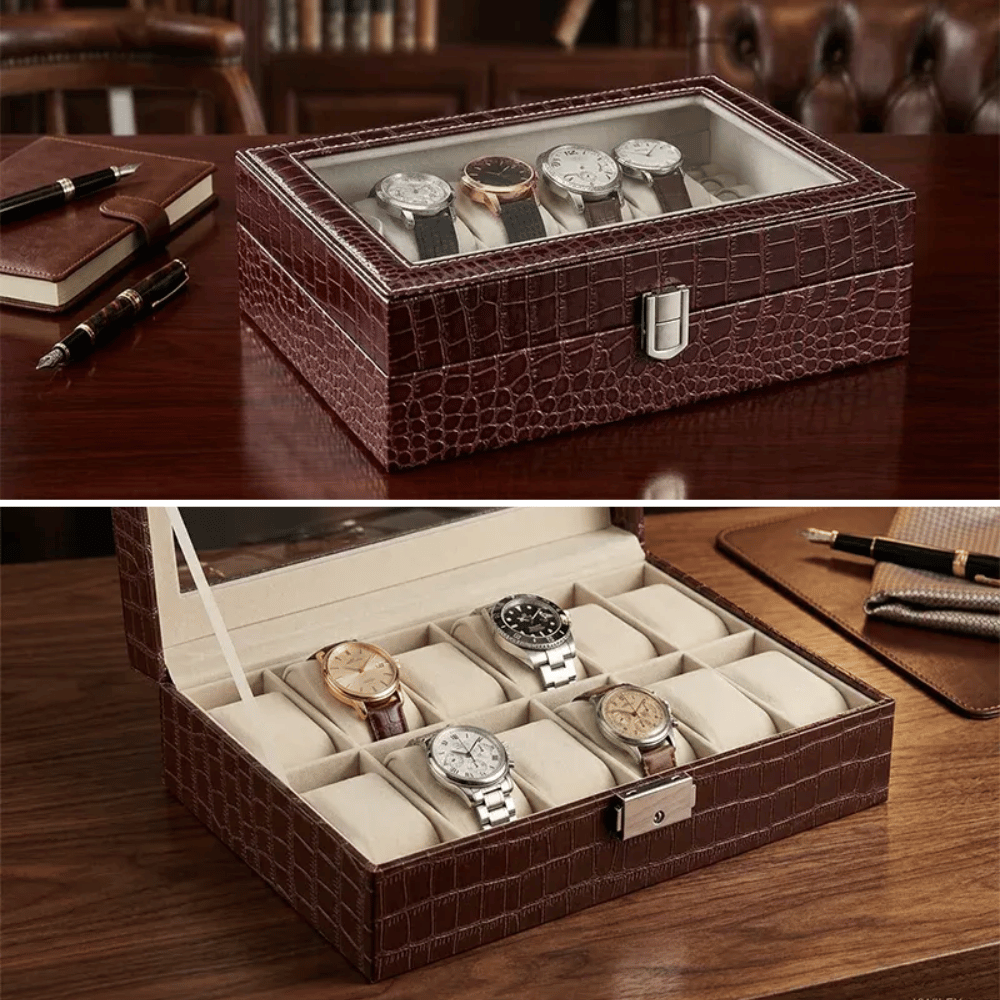 Coffret De Luxe Pour Montres Avec Motif Peau De Crocodile