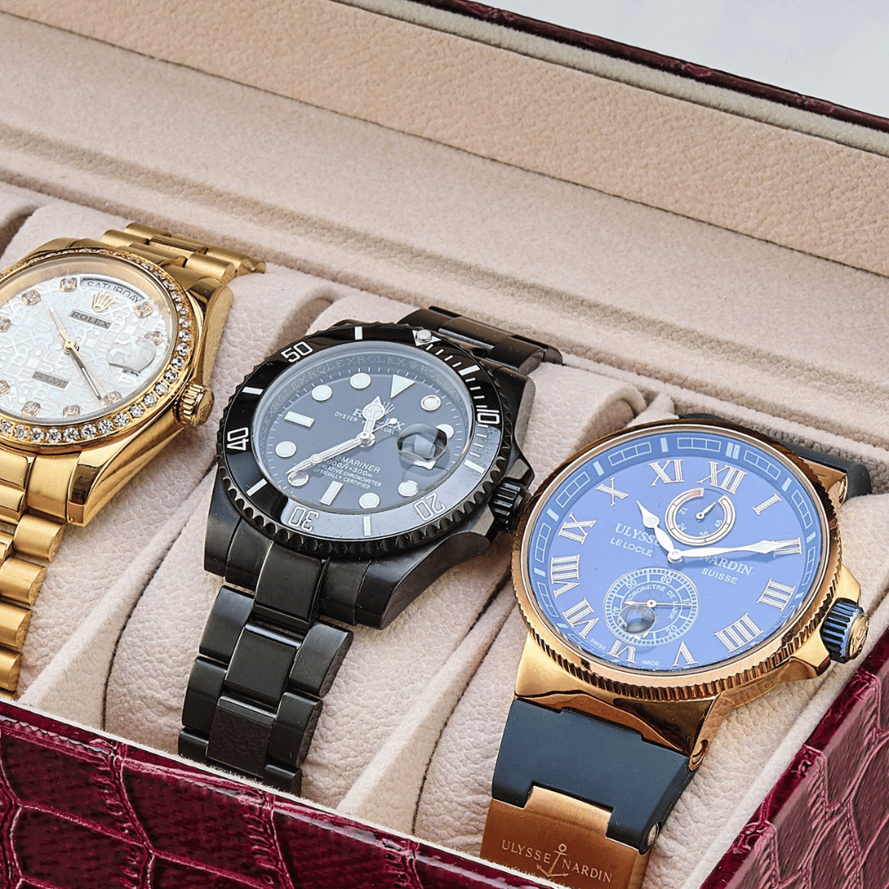 Coffret De Luxe Pour Montres Avec Motif Peau De Crocodile