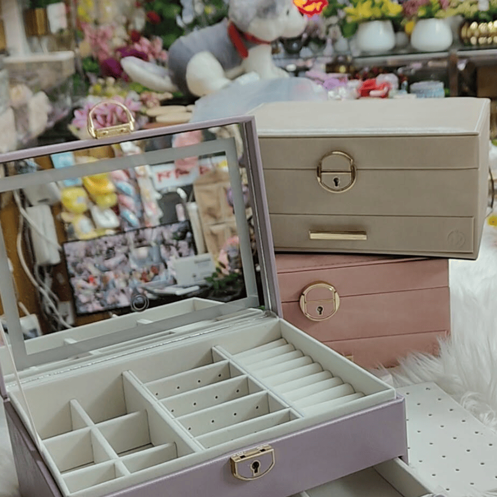 Boîte à Bijoux avec Miroir LED Rechargeable