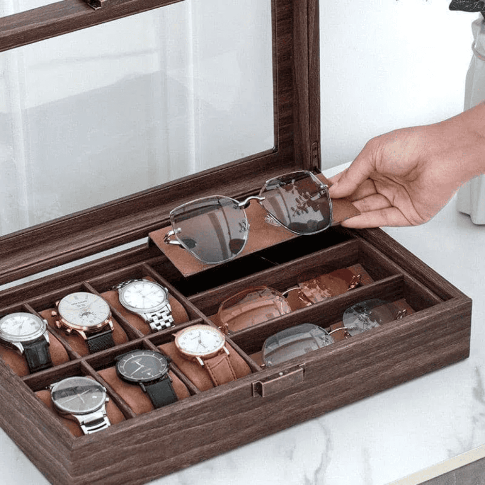 Boite à Montres et Lunettes En Bois